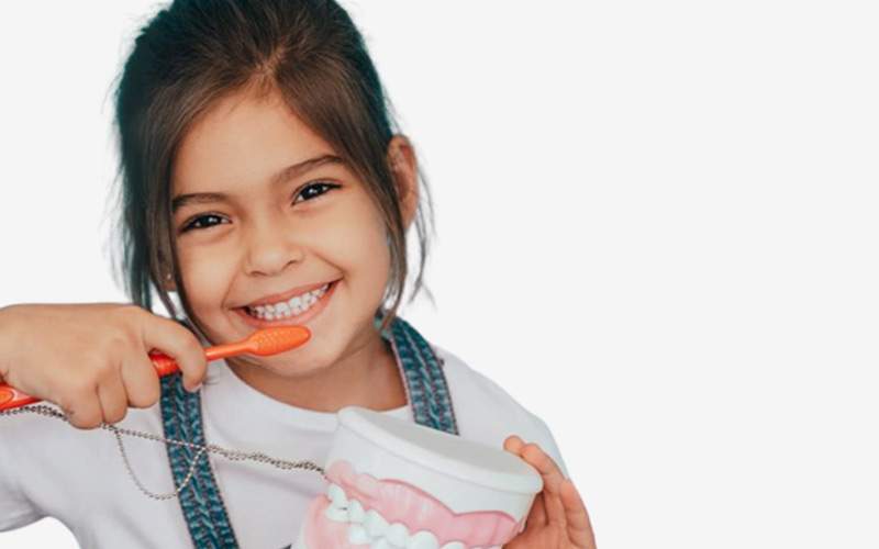 Girl show casing how to brush your teeth